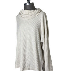 LOFT Plus 16/18 Metallic Knit Cowl Neck Top Gold Cream